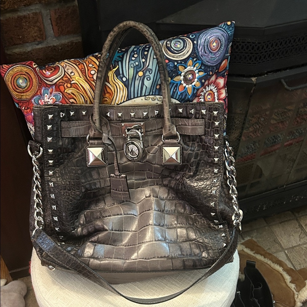 Michael Kors Studded Crocodile-Embossed Tote - Black